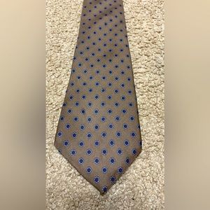 Tie Paris All Silk Printed Brown w Blue Silver Flowers